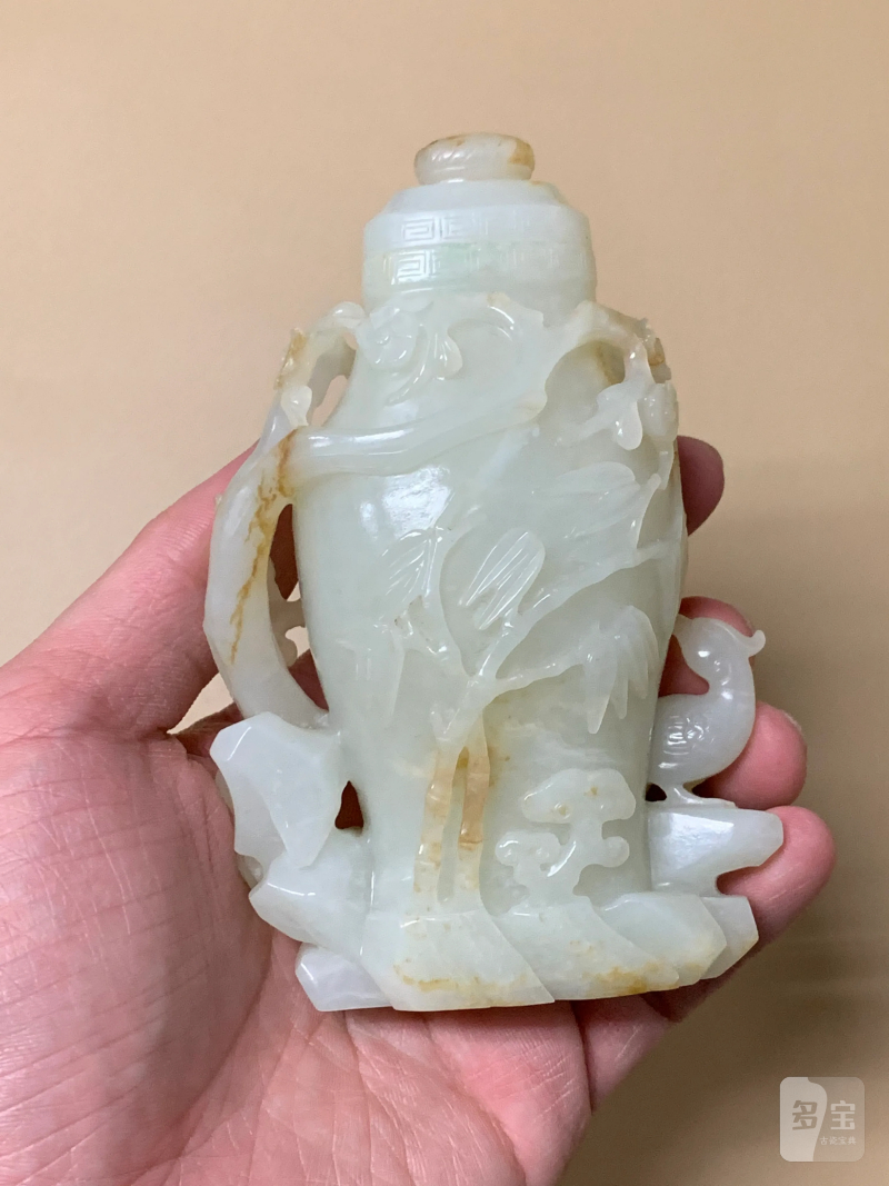清 白玉凤鸟纹带盖宝瓶 - 图4